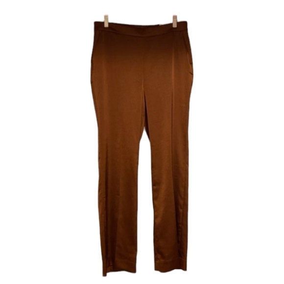 Chicos flex waist band satin classic modern Trousers bronze clay NWT sz 10 - Picture 1 of 9